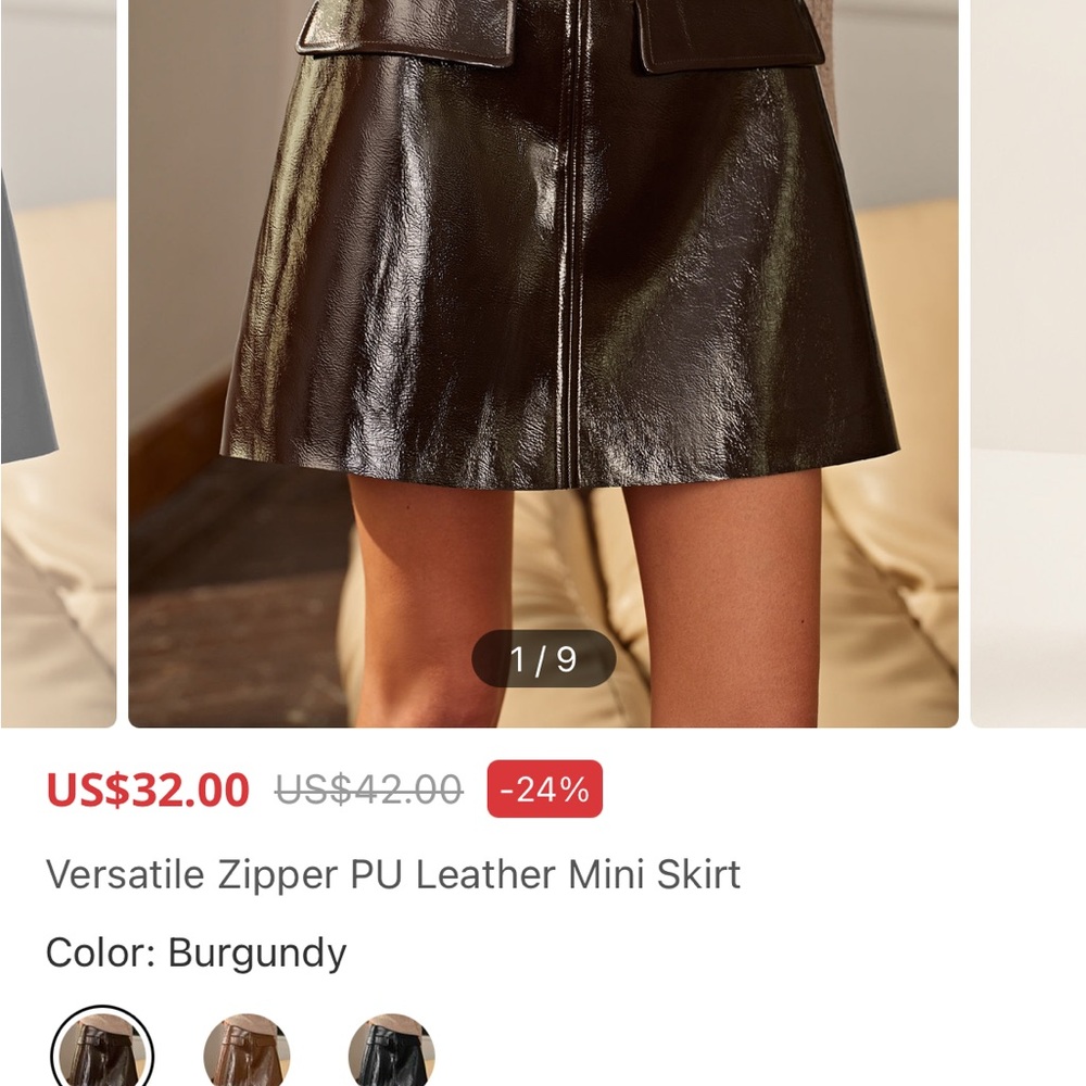 PU Leather Mini Skirt in Burgundy